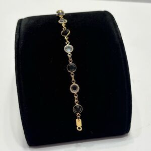 Vintage Swarovski Women’s Clear & Black Faceted Round Crystal Gold Tone Bracelet